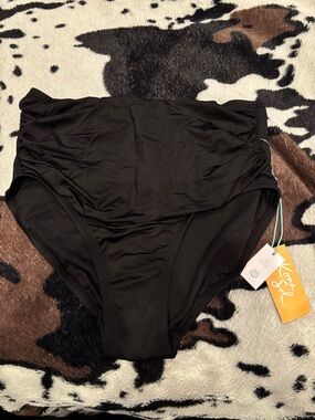 Kona Sol Black High-Waist Swim Bottoms